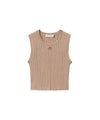 Top Bambina in maglia a coste con oval T Beige