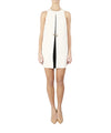 Abito Donna corto in crêpe bicolore Bianco/Nero modella frontale