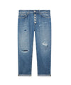 Jeans Donna con bottoni frontali e cinque tasche