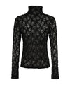 Maglia Donna Nera in misto cotone con collo alto e pizzo