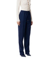 Pantaloni Donna in satin con losanga jacquard Blu modella frontale
