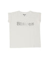 T-shirt Bambina con Logo in Strass Bianca