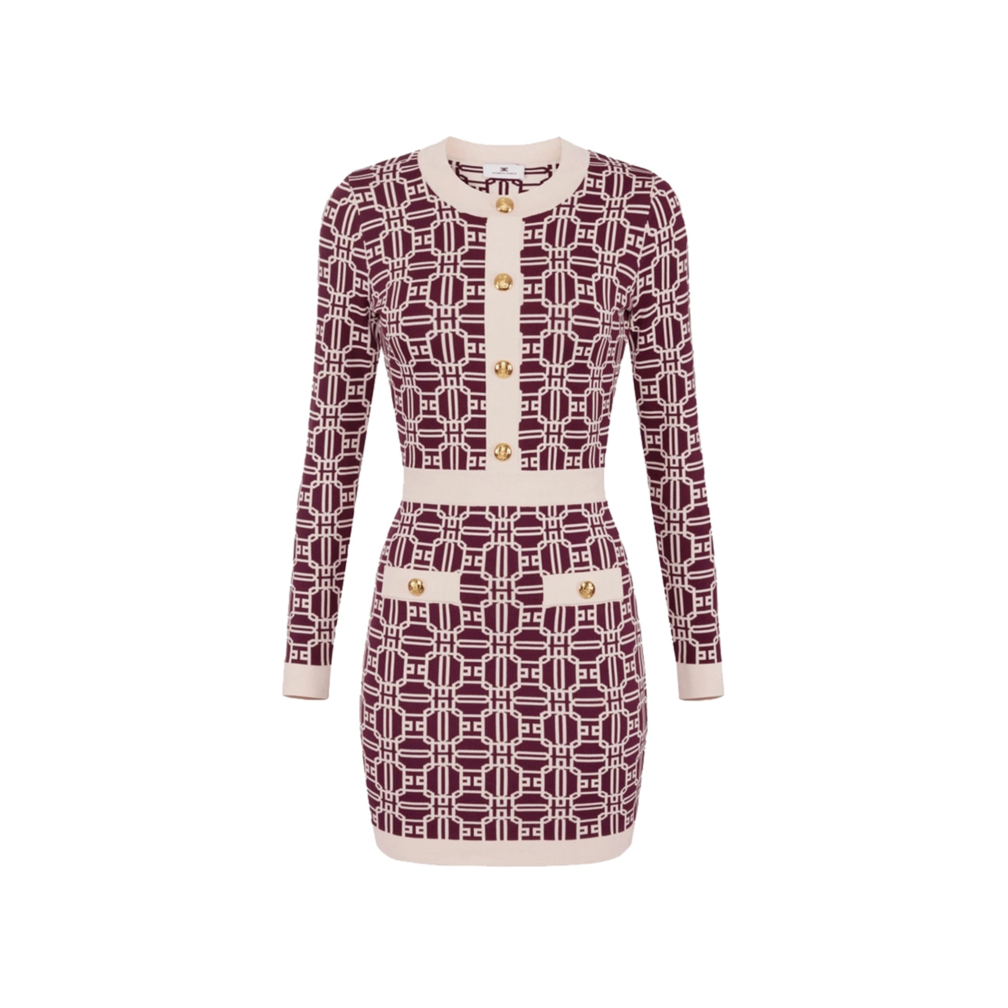 【ELISABETTA FRANCHI】ミディドレス ノースリーブ ロゴプリント Elisabetta Franchi Donna Mini Abito In Misto Lino con