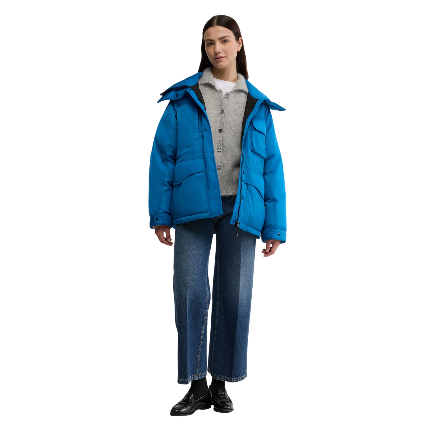 Pantaloni Donna wide leg in denim modella frontale