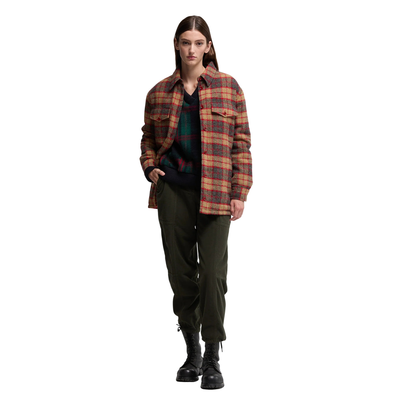 Pantaloni Donna in cotone stretch Verde militare modella frontale