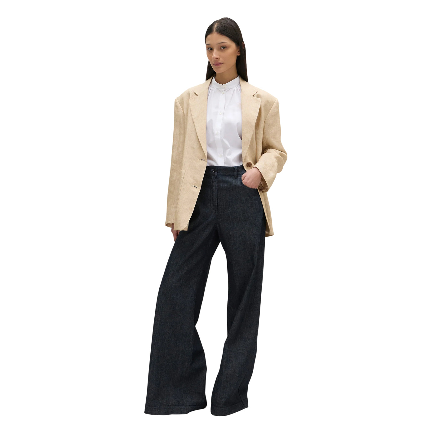 Pantaloni Donna Wide Leg in Denim modella frontale intera