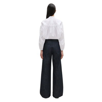 Pantaloni Donna Wide Leg in Denim modella intera retro