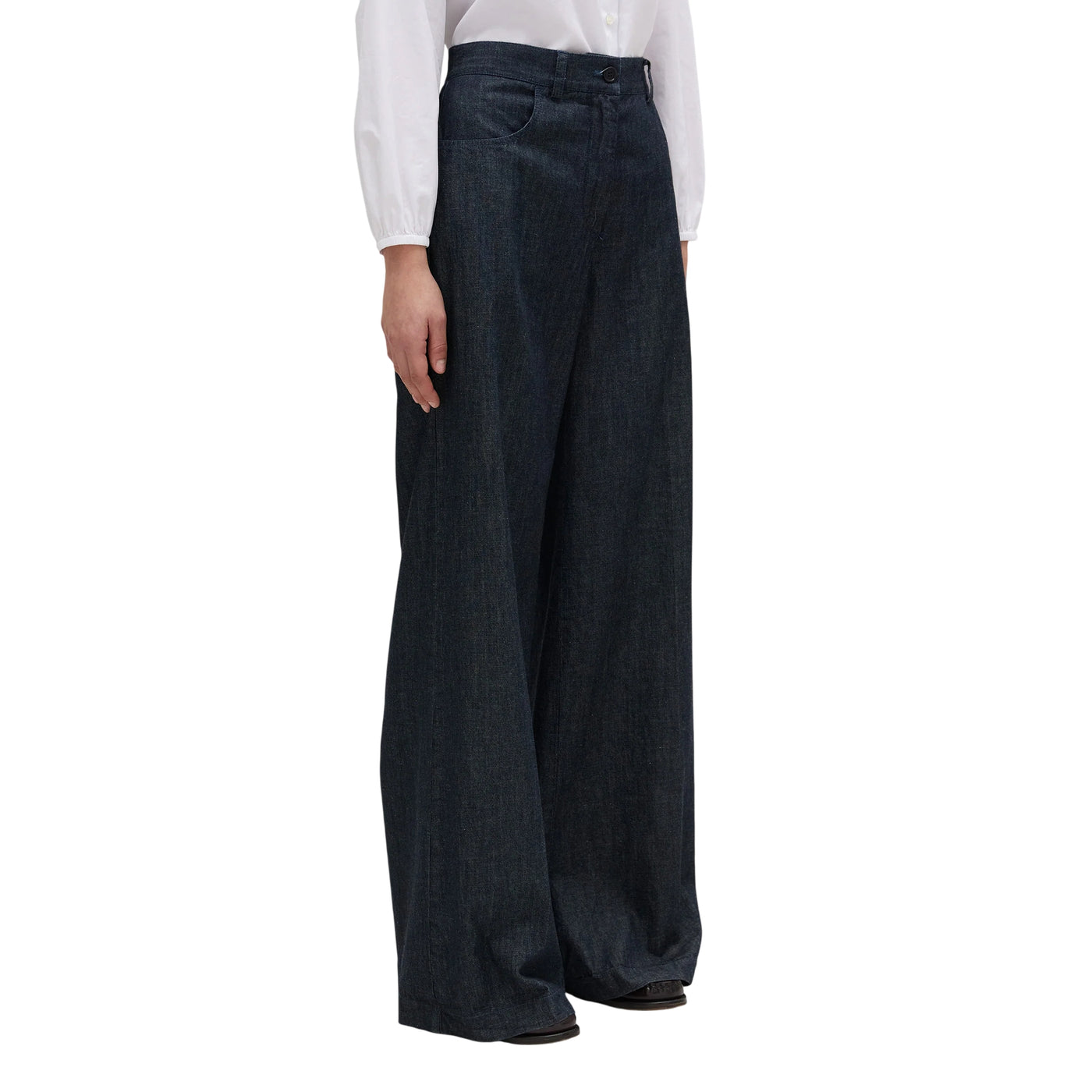 Pantaloni Donna Wide Leg in Denim modella laterale