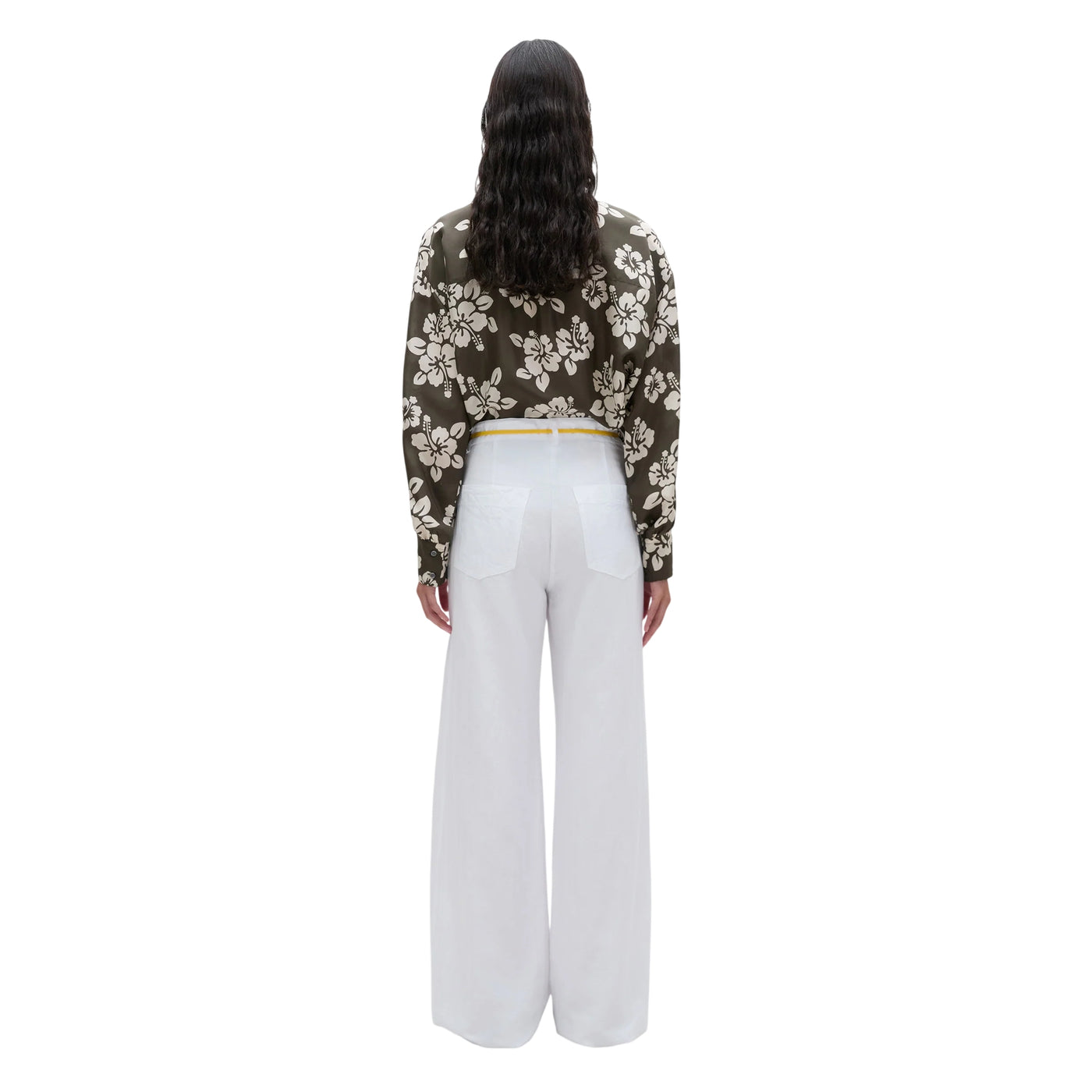 Pantaloni Donna in misto lino Bianco modella retro