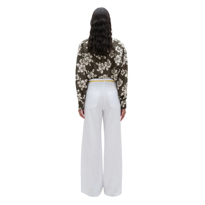 Pantaloni Donna in misto lino Bianco modella retro