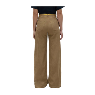 Pantaloni Donna ampi in lino cotone marrone modella retro