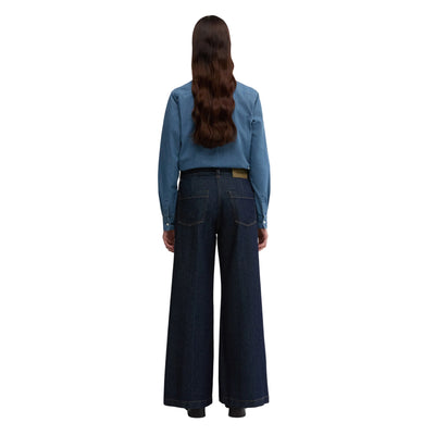 Pantaloni Donna a gamba ampia e svasata in denim modella retro