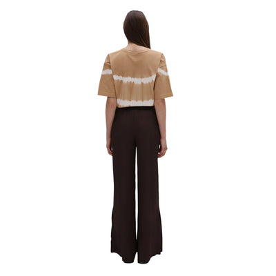 Pantaloni Donna in saglia di viscosa Marrone scuro modella retro