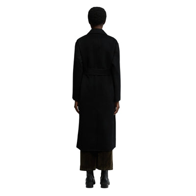 Cappotto lungo Donna in lana nera modella retro