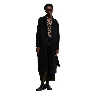 Cappotto lungo Donna in lana nera modella frontale