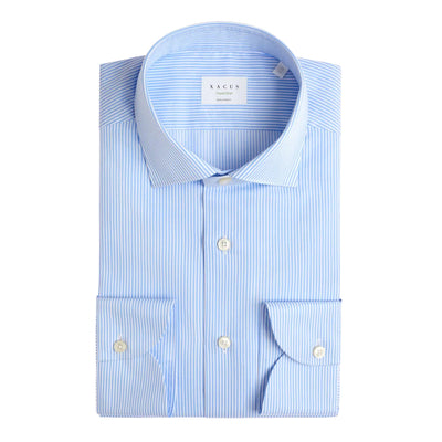 Camicia Uomo Celeste con motivo a righe e colletto semirigido