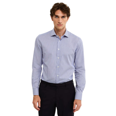 Camicia Uomo con motivo a righe, colletto semirigido e polsini arrotondati 