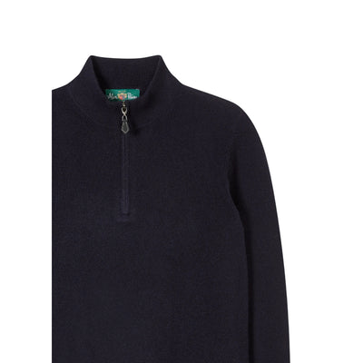 Maglione Uomo con zip 1/4 in lana Navy dettaglio