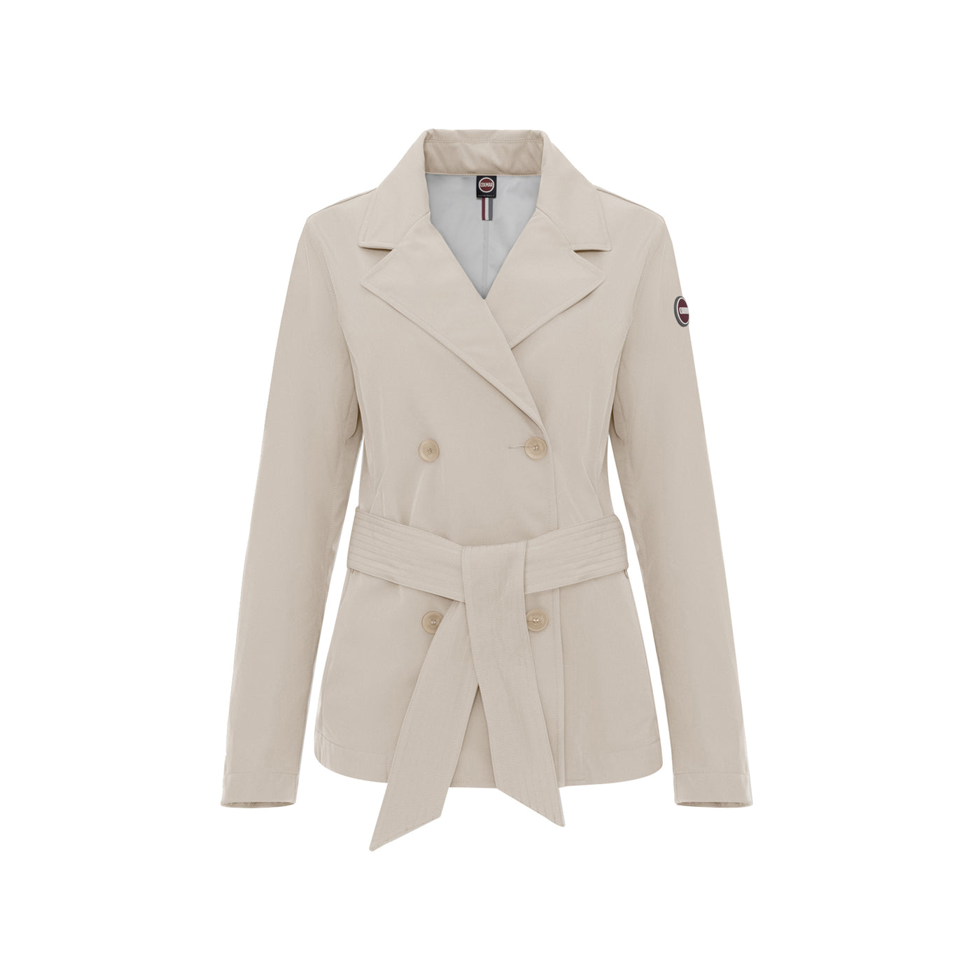 Trench Donna Beige, doppiopetto, con logo applicato sulla manica