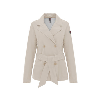 Trench Donna Beige, doppiopetto, con logo applicato sulla manica