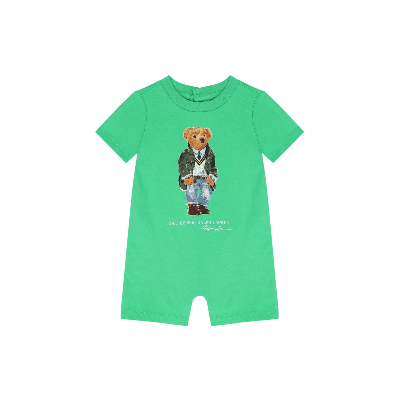 Green short-sleeved bear print baby tracksuit
