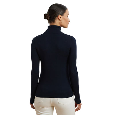 Maglia dolcevita Donna in misto seta Navy modella retro