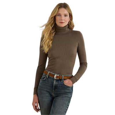 Maglia dolcevita Donna in misto seta Marrone modella frontale