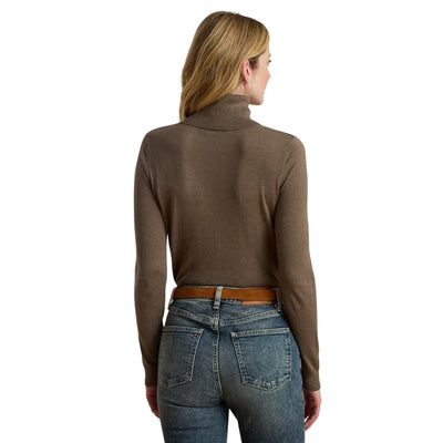 Maglia dolcevita Donna in misto seta Marrone modella retro