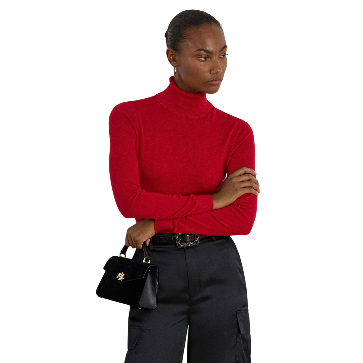 Maglia dolcevita Donna in misto seta Rosso modella frontale 