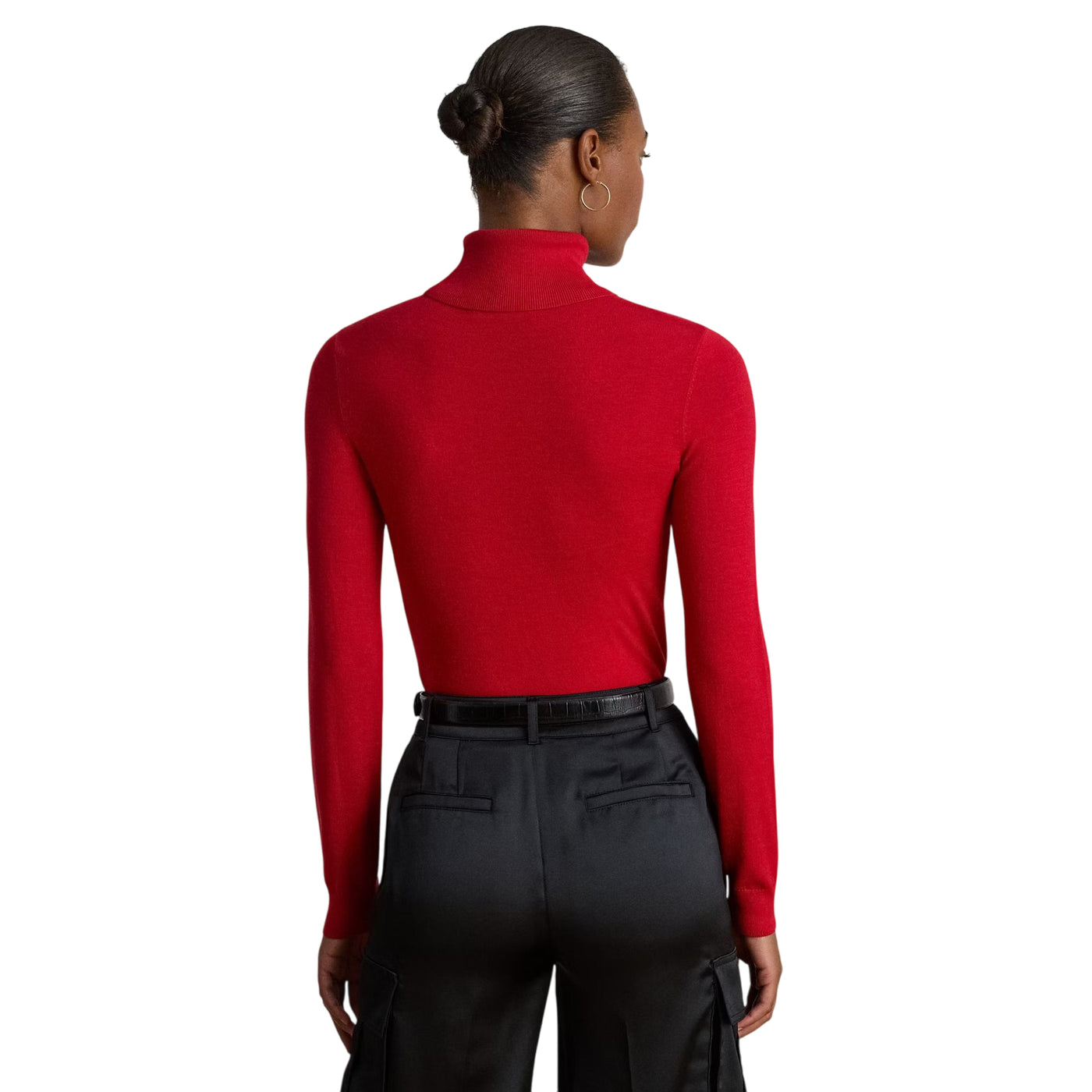 Maglia dolcevita Donna in misto seta Rosso modella retro