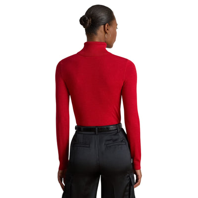 Maglia dolcevita Donna in misto seta Rosso modella retro