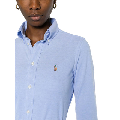 Camicia Oxford Donna in cotone Slim-Fit Celeste dettaglio logo