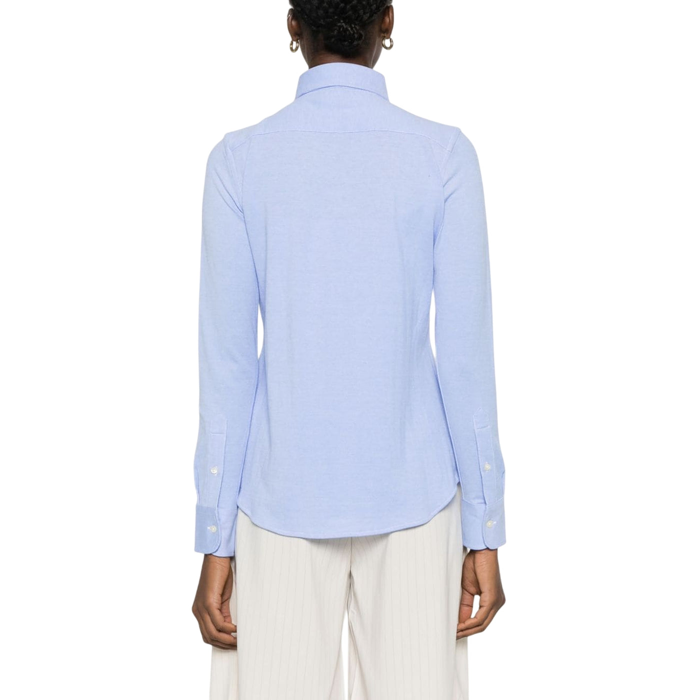 Camicia Oxford Donna in cotone Slim-Fit Celeste modella retro