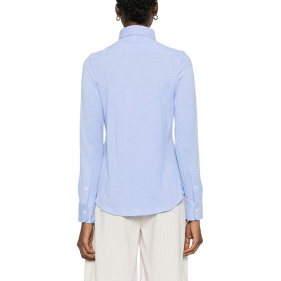 Camicia Oxford Donna in cotone Slim-Fit Celeste modella retro