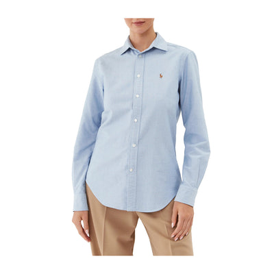 Camicia Donna Celeste, dal taglio classico, con micro logo ricamato sul petto