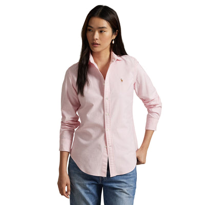 Camicia Oxford Donna Slim-Fit Rosa modella frontale