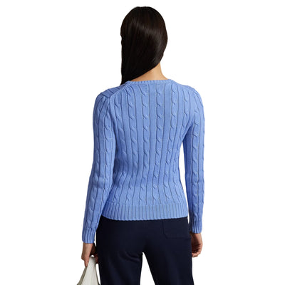 Maglia Donna in cotone a trecce Celeste modella retro