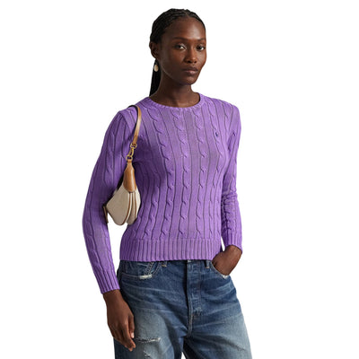 Maglia Donna in cotone a trecce Viola modella frontale