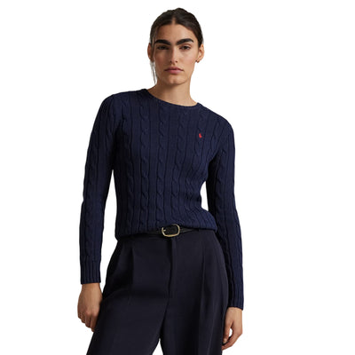 Maglia Donna in cotone a trecce Navy modella frontale