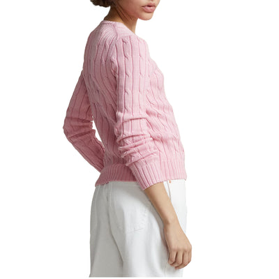 Maglia Donna in cotone a trecce Rosa modella retro