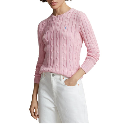 Maglia Donna in cotone a trecce Rosa modella frontale