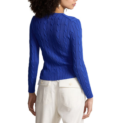 Maglia Donna in cotone a trecce Blu modella retro