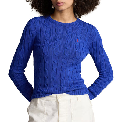 Maglia Donna in cotone a trecce Blu modella frontale