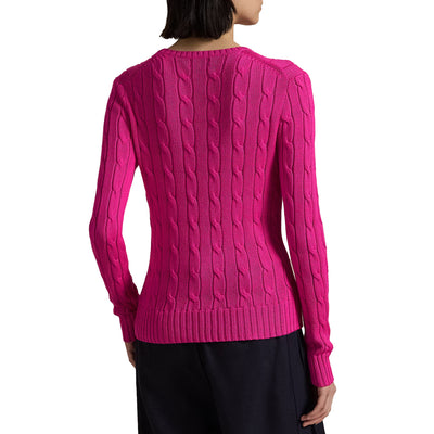 Maglia Donna in cotone a trecce Fucsia modella retro