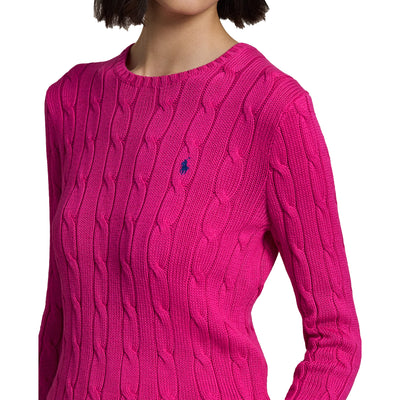 Maglia Donna in cotone a trecce Fucsia modella frontale ravvicinata