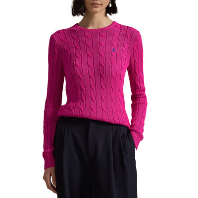 Maglia Donna in cotone a trecce Fucsia modella frontale