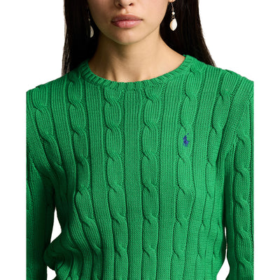 Maglia Donna in cotone a trecce Verde modella frontale ravvicinata