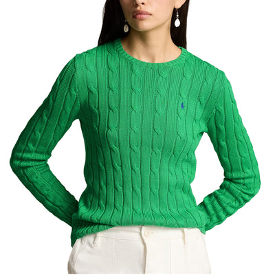 Maglia Donna in cotone a trecce Verde modella frontale