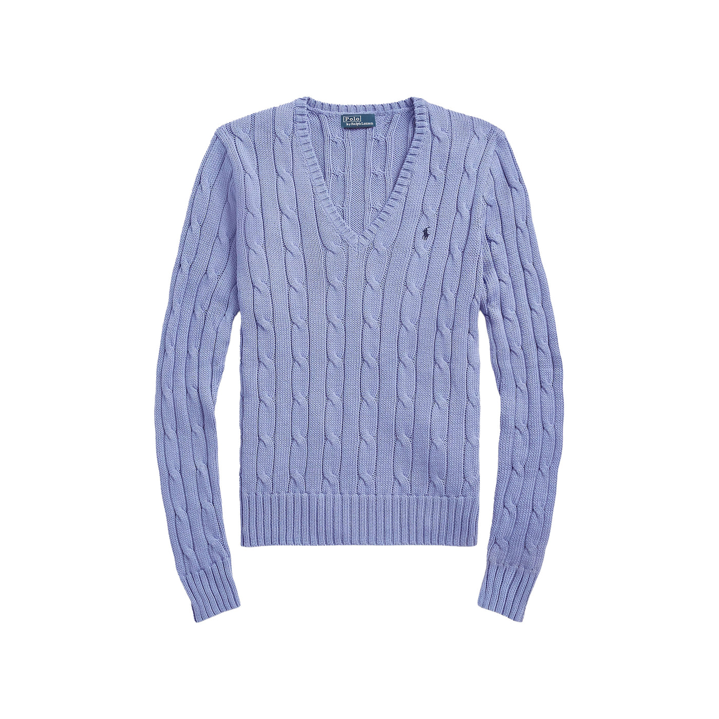 Maglia Donna a trecce con scollo a V Celeste