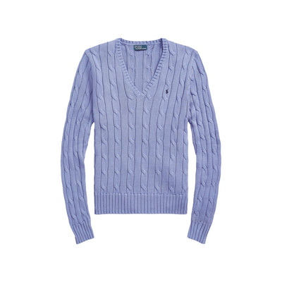 Maglia Donna a trecce con scollo a V Celeste